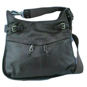 C. Lili Coralie Charriol Dark Brown Leather Messenger Crossbody Purse Expandable